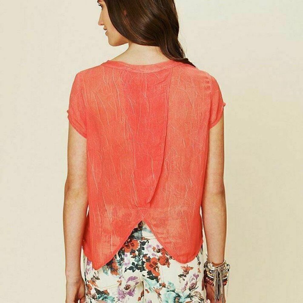 Free People We the Free Viscose Dark Coral Gauze Blouse size M Orange top